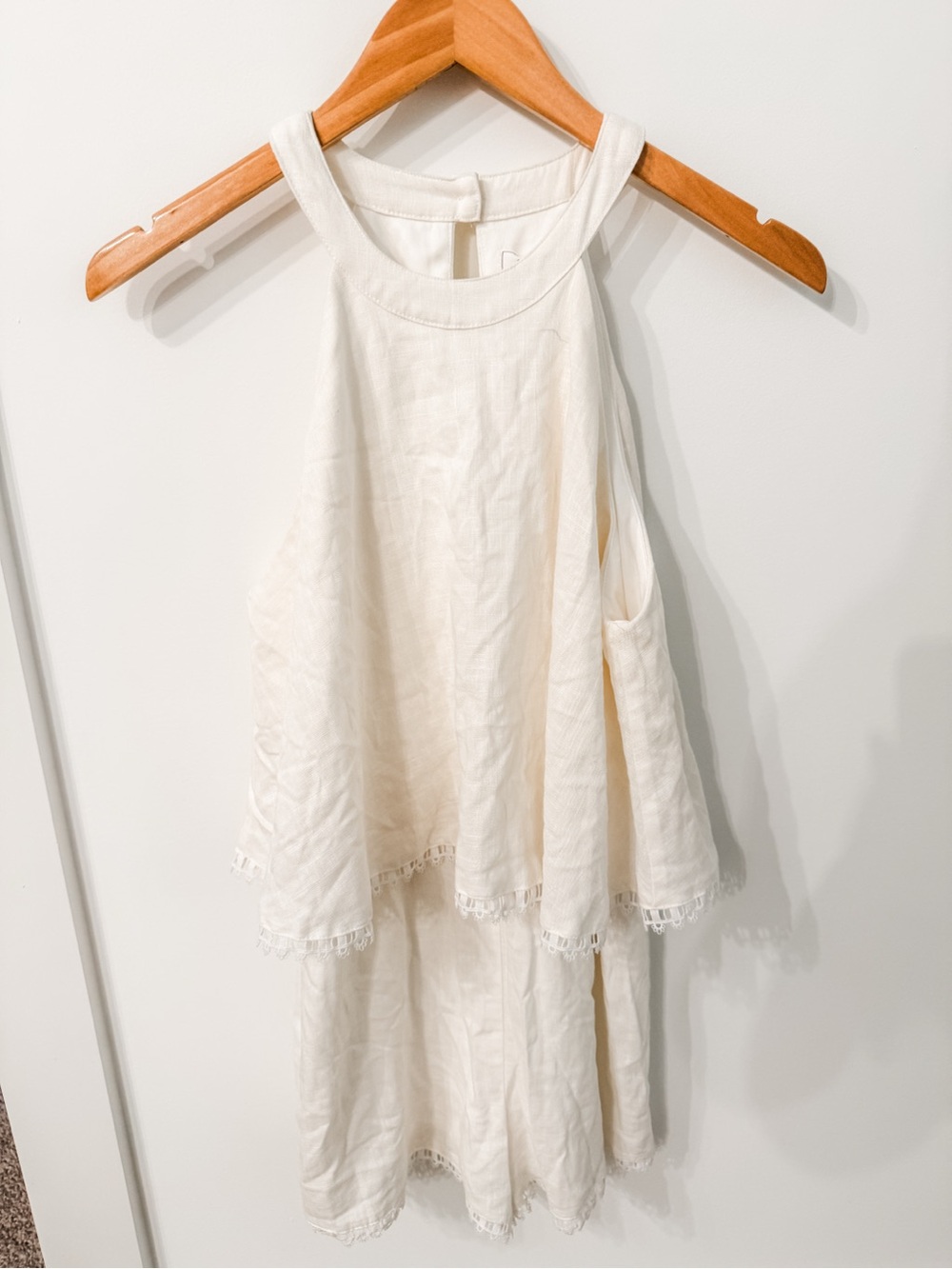 Sage Cream Sleeveless Tiered Romper